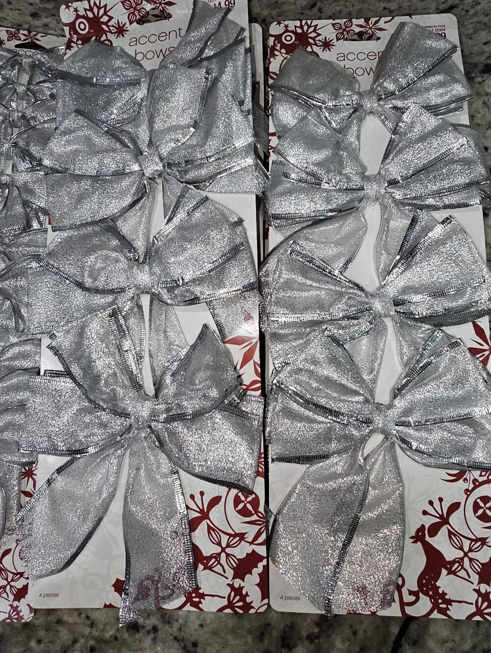 2006 Target Holiday Silver Wired Bows - Small & Large- 12 Packs - 80 Bows Total